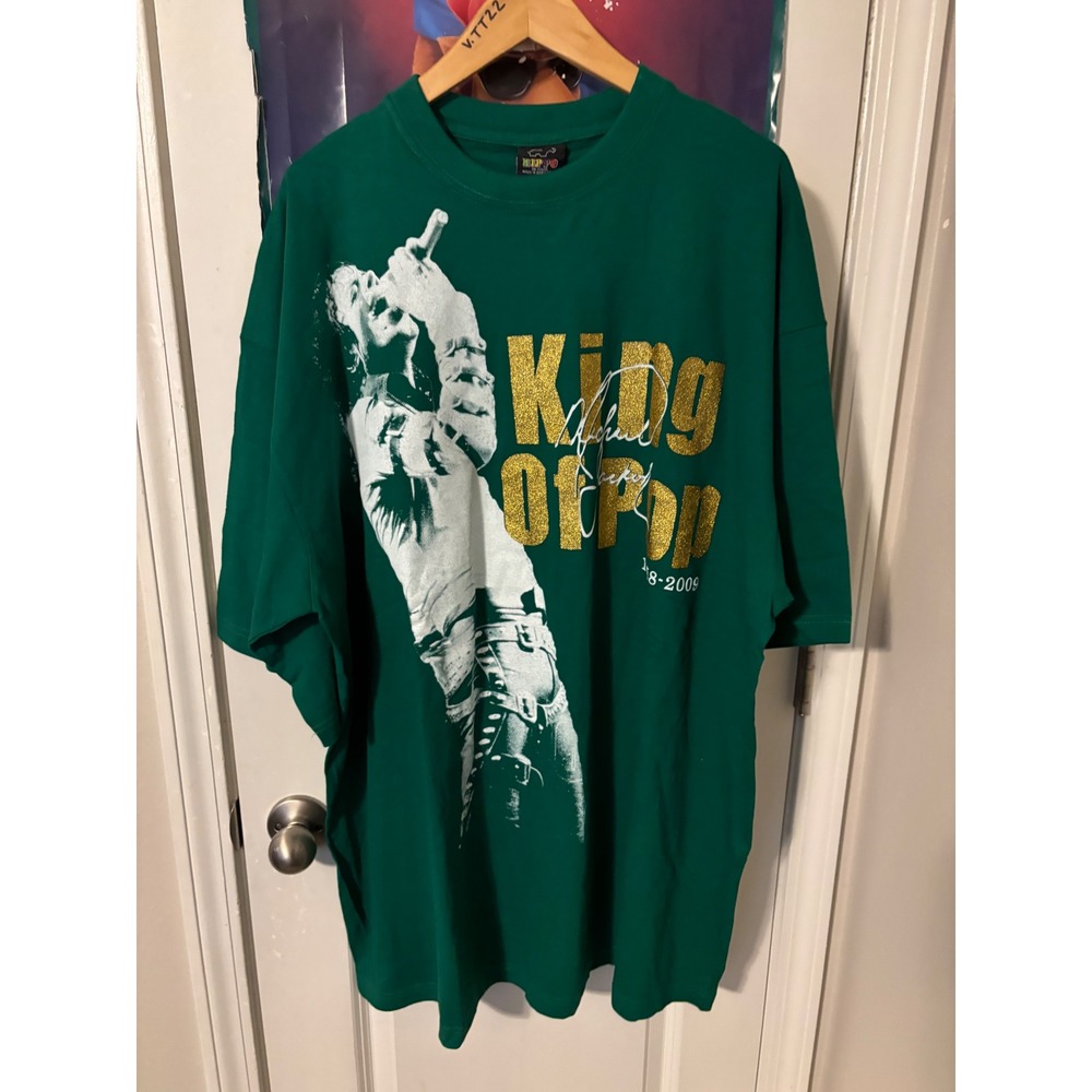 Michael Jackson King of Pop Graphic T-Shirt Green Gold Glitter Mens 4XL Hippo